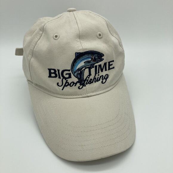 VTG Big Time Sports Fishing Adjustable Hat Outdoors Beige Tan Normcore 90s Y2k - Picture 1 of 4